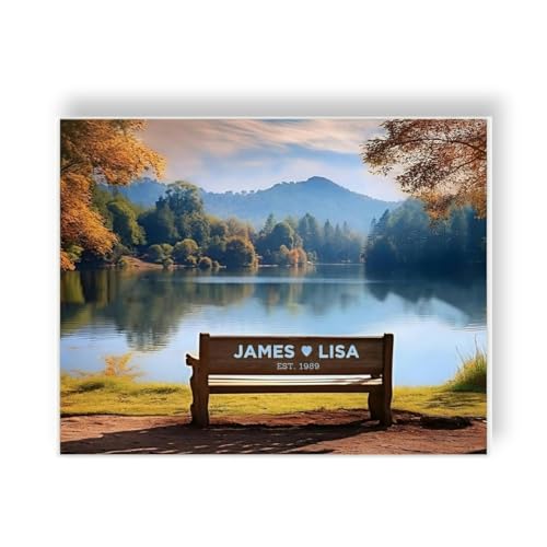 Personalized Couple Canvas Wall Art – Lovers Names on Park Bench with Date, Custom Framed Canvas, Romantic Anniversary Wedding Gift for Couples Valentine 2026 (Love 3)
