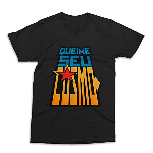 Camiseta Cavaleiros do Zodíaco Queime Seu Cosmo Preta Adulto Tamanho G