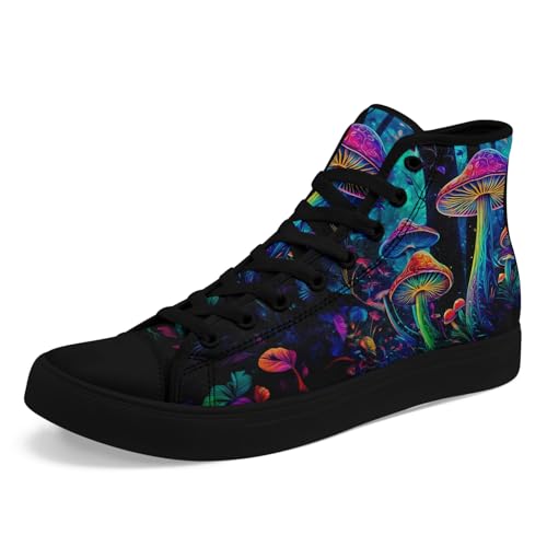 Unisex Artistic Mushroom Print High Top Canvas Sneakers, Lightweight Breathable Lace-Up Shoes for Walking and Daily Wear