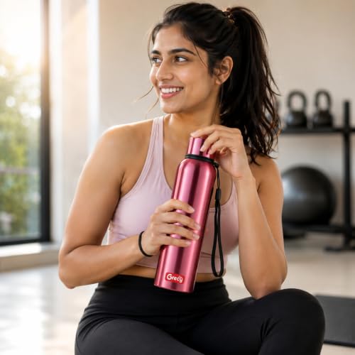 Image of GRECY Hydra Sip Steel Water Bottle 1000ml Metallic Pink | Leak Proof | BPA Free | Food Grade Stainless Steel | Rust Proof | Single Wall | Odour Free | Lightweight | School Office Travel