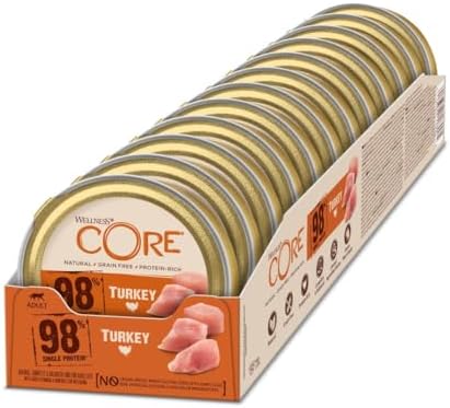 Wellness CORE 98 Percent Turkey, 12 x 85 g, Premium Wet Food for Adult Cats, Cat Food Paste, No Added Sugar, Grain-Free, with High Meat Content