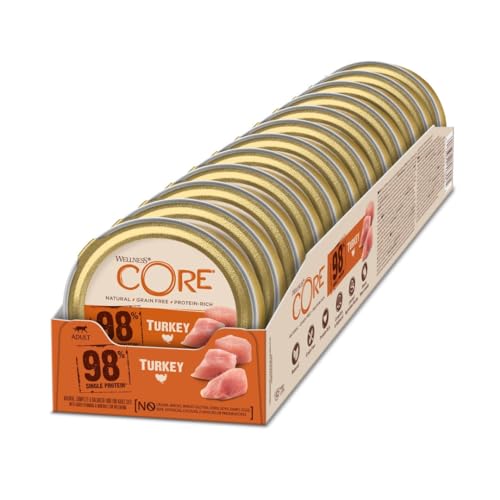 Wellness CORE 98 Prozent Pute, 12 x 85 g, Premium Nassfutter für ausgewachsene Katzen, Katzenfutter Pastete, ohne Zuckerzusatz, getreidefrei, mit hohem Fleischanteil