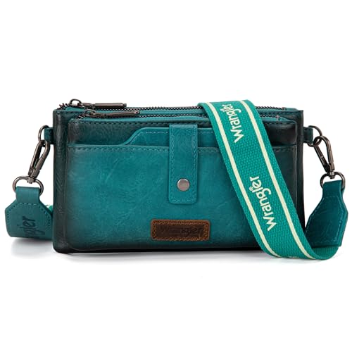 Wrangler Distressed Crossbody Purses for Women Multi-function Card Holder Wallet Small Purse with Double Zipper