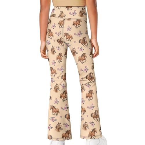 Horse Girls’Flare Leggings Cross Waist Bell Bottoms Flower Yoga Pants for Girls 7-14 Years4
