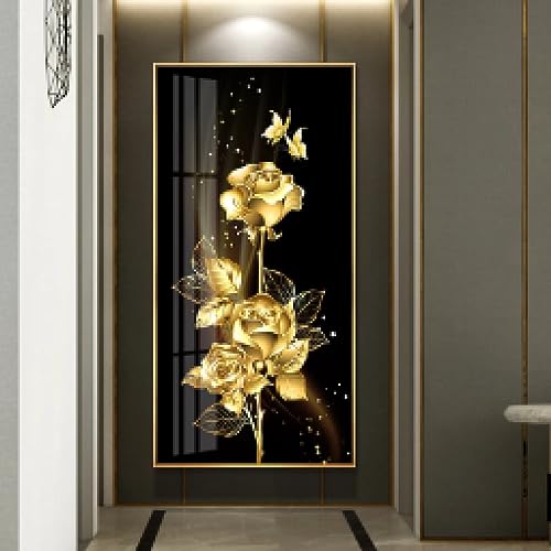Art mural moderne de luxe LSYALUCK fleurs de roses dorées noires sur toile de qualité