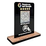 Aufsteller für google Bewertung NFC & QR-Code - Schild/Display für Bewertungen für Theke, Empfang, Praxis, Restaurant, Studio -Bewertungsschild für Kundenfeedback/Kundenbewertungen (schwarz V1 DIN A6)