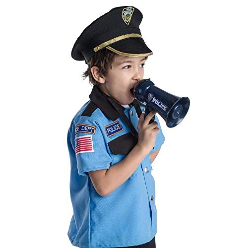 Dress Up America Police Officer Megaphone for Kids – Blue Bullhorn Speaker with Siren Sound – Pretend Play Toy for Role-Playing and Dress-Up - Thumbnail 5