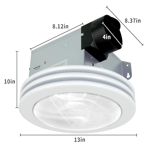 Akicon Ventilador de Extractor para Baño Ultra Silencioso con Luz, Ventilador y Regulador de Luz LED, Ventilador de Ventilación Redondo para Baño 80 CFM con Cubierta de Vidrio Esmerilado Blanco Manchado miniatura 6