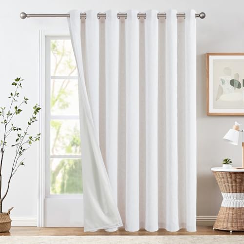 Image of jinchan Lined Linen Curtain 84 Inch Light Filtering Grommet 1 Panel White