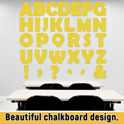 Image of Qyeahkj 150 PCS Large 7 inch Font Letters and Punctuation Set Glitter Gold Classroom Alphabet Cutout for Bulletin Board Display Home School A Great Helper to Inspire Students' Learning Interest