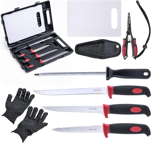 Goture Fischmesser set, Angelmesser set, Filetiermesser Fisch, Filetier-Angelset, Angelmesser mit Scheide, Schärfer, Filetiermesser, Messerset,...