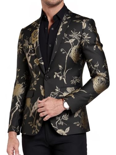 Mens Blazer Embroidery Slim Fit Tuxedos Suit Jacket Formal Print Prom Blazer Dinner Sport Coat