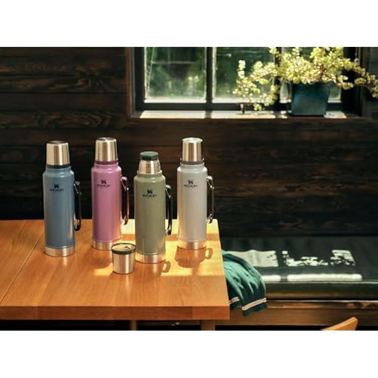 Stanley Classic Legendary Vacuum Bottle 1.5 qt, Wide Mouth with Leakproof Cup Lid, Keep Drinks Hot or Cold, Packable for Travel, Insulated Stainless Steel Thermal Bottle, BPA-Free, Hammertone Lake