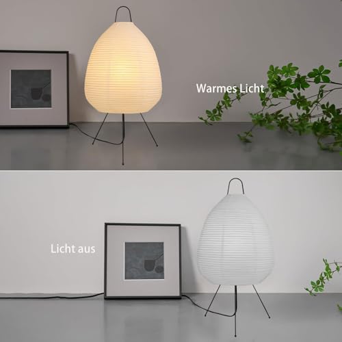 himmel Reispapier Tischlampe, 3000K Birne eingeschlossen in handgefertigte runde japanische Akari Lampen Weiße Papier Laterne Schreibtischlampe mit Wabi Sabi Papierschatten für Schlafzimmer