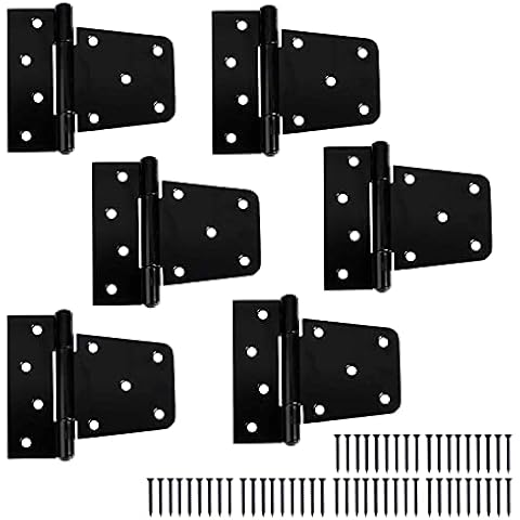 Ilyapa Heavy Duty Shed Door Hinges, 6 Pack - Black Square Hinges for Gate, Barn or Storage Shed Cover