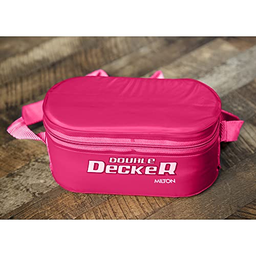 Image of MILTON Softline Double Decker Lunch Box, Set of 3, (450 ml, 280 ml, 280 ml), Pink | Leak Proof | Microwave Safe | Odour Proof | Light Weight | Easy to Carry | Food Grade