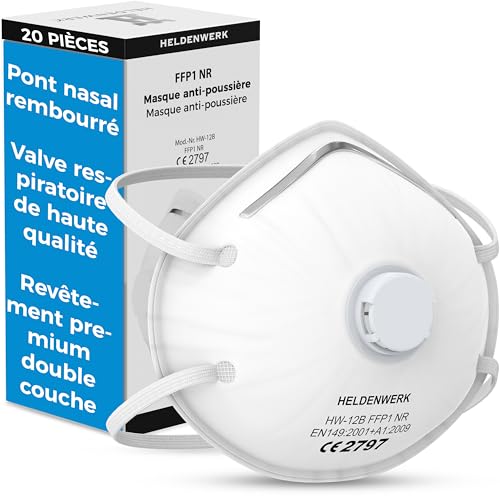 HELDENWERK Atemschutzmaske im 5er, 10er oder 20er Set - Atemmaske - Perfekt anpassbare FFP1 Mundschutz Maske - Feinstaubmaske, Staubschutzmaske für Schleifen etc