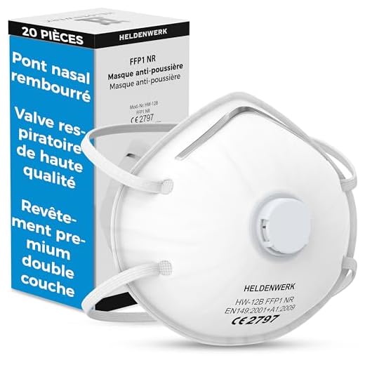 Heldenwerk Atemschutzmaske im 5er, 10er oder 20er Set - Premium Atemmaske - Perfekt anpassbare FFP2 Mundschutz Maske - Feinstaubmaske, Staubschutzmaske für Schleifen etc.