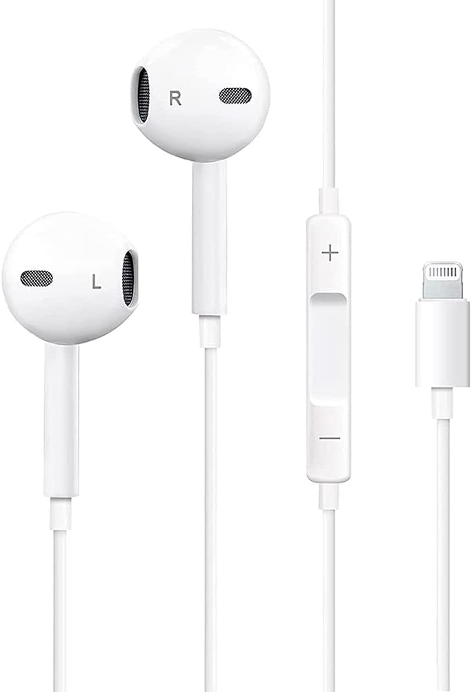 Apple Headphones Wired Earbuds with Lightning Connector【Apple MFi Certified】in-Ear Stereo Noise Canceling Isolating Headphones for iPhone 14/13/12/11/SE/X/XR/XS/8 (Built-in Microphone&Volume Control)