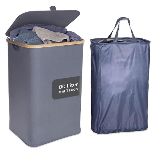 Nelson - Cesto portabiancheria rimovibile, 1 scomparto pieghevole, 80 l, colore: antracite