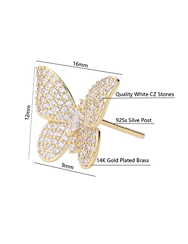 ANN BABIC CZ Butterfly Stud Earrings for Women - Cubic Zirconia Paved Butterfly Earrings - Butterfly Earrings Plated in Gold2