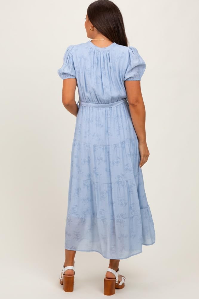 PinkBlush Light Split Neckline Tiered Maternity Midi Dress