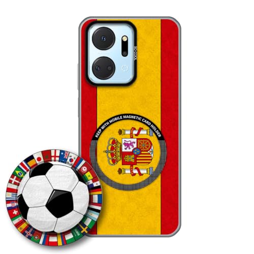 JGOYGYI Case for Honor X7A 5G with Magnetic Detachable Collapsible Grip Stand, Shockproof Silicone Bumper Cover, Spain Flag Football Design,Pattern 7