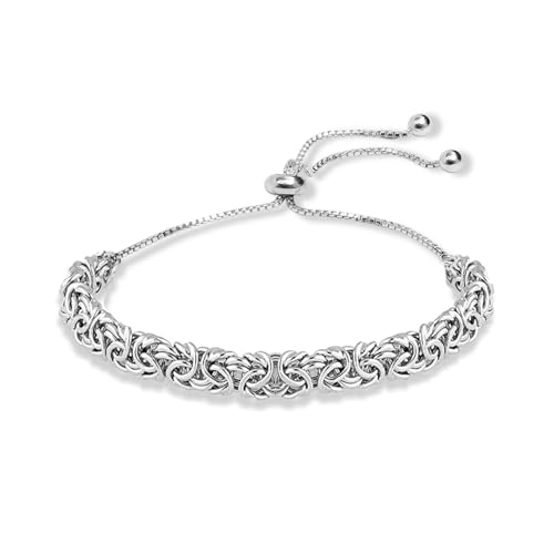 LeCalla 925 Sterling Silver Sliding Bracelet Italian Handmade Byzantine Adjustable Bolo Link Chain Bracelets for Women