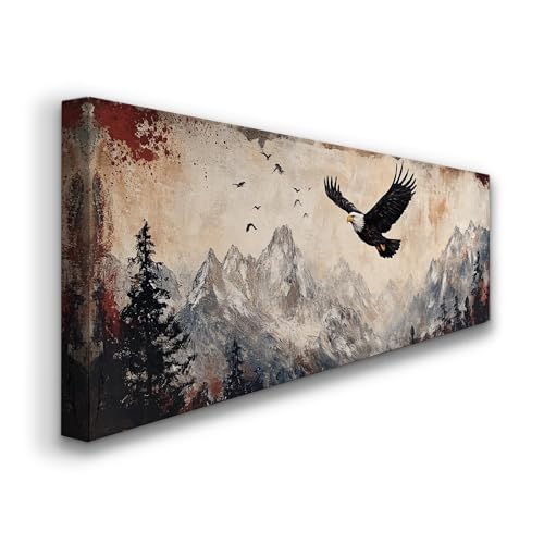 Tableau panoramique coucher de soleil désert 20x60cm sans cadre decoration salon montagne aigle