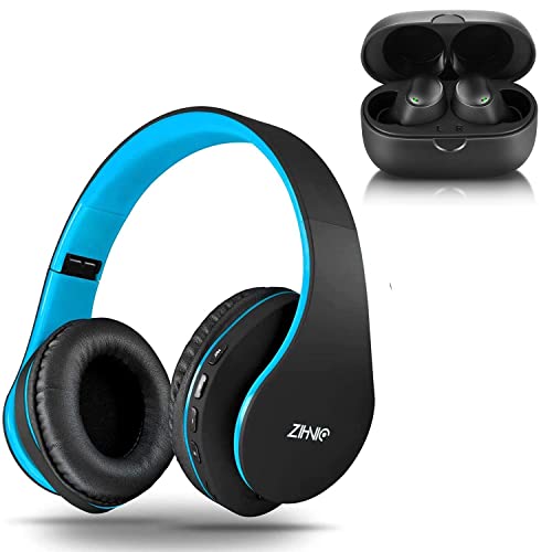 2 Items, 1 Black Blue Zihnic Foldable Wireless Headset Bundle With 1 Black Zihnic S01 Wireless Earbuds #TOP25