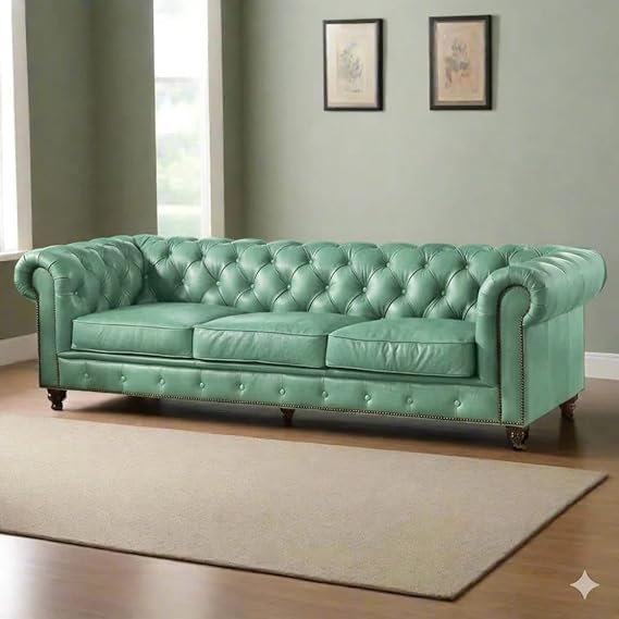 Image of A to Z Furniture Classic 3+2=5 Seater Sofa Set Luxury Chesterfield Leatherette Sofa in for Home Living Room & Office (3+2=5 Seater Sofa Mint Green)