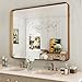 LOAAO 40X30 Inch Bathroom Mirror with Wood Grain Colored Metal Frame, Rounded Rectangle Metal Framed Bathroom Mirror, Anti-Rust, Hangs Horizontally or Vertically, Tempered Glass