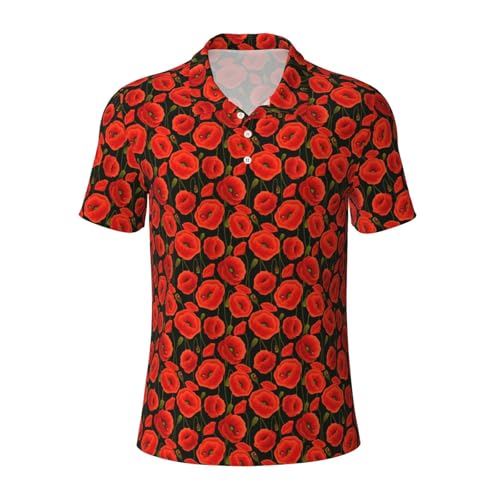 Polo respirant homme anti-transpiration motif coquelicots