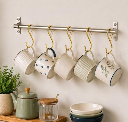 Coieaa S Hooks for Hanging, Heavy Duty with Safety Buckle Design, S Shaped Utility Hooks for Kitchen Utensil, Pans, Closet Rod, Bags, Purse, Plants, Hooks for Hanging Pots (12, Gold) by Coieaa - Used condition - Image 5