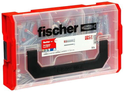 fischer - Coffret FixTainer Chevilles Bi-Matières DuoHM pour Corps Creux, avec Vis à Tête Cylindrique, Empreinte TX, 90 Pièces