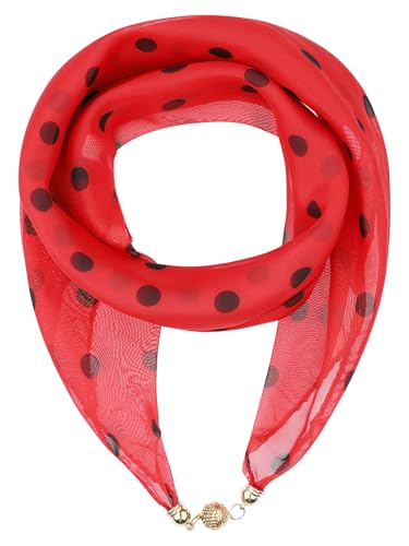 Women's 1950s Polka Dots Chiffon Square Scarf, Retro Pendant Necklace Scarves with Magnetic Buckle