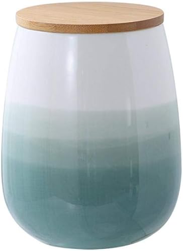 Miniatura 1 de Recipiente de almacenamiento de alimentos, tarros redondos de cerámica para galletas, recipiente de cocina con tapa hermética de bambú, bueno para