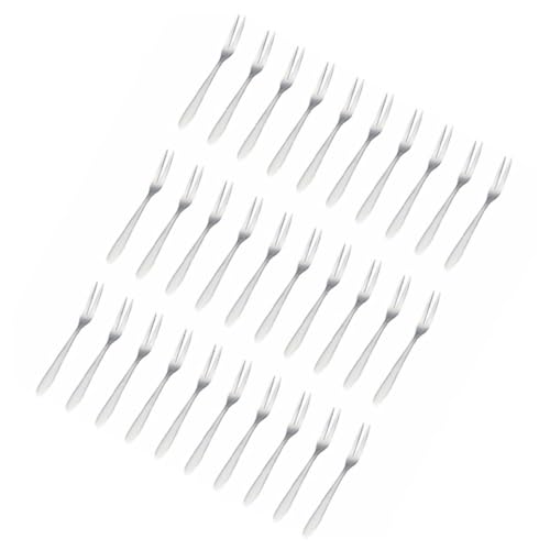 LALADEFIEE 30 Pcs Fruit Fork Mini Fruit Pick Fruit Food Picks Fondue Forks Serving Forks Bento Snack Boxes for Table Forks Dessert Forks Reusable Fruit Picks Lunchbox Stainless Steel Silver
