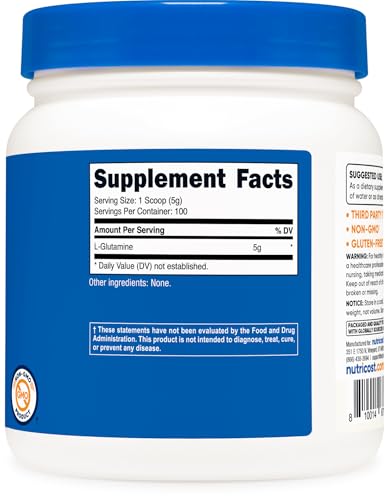 nutricost l-glutamine powder 500 grams unflavored - gluten free amp non-gmo 100 servings