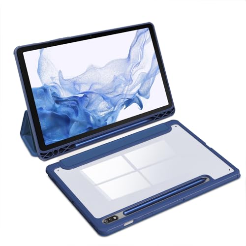 SSSGRGB Case for 11 Inch Samsung Galaxy Tab S8 2022/Tab S7 2020(SM-X700/X706/T870/T875/T878) with S Pen Holder PC Transparently Back Tri-Fold Folio Stand Protective Cover Auto Wake/Sleep Navy Blue