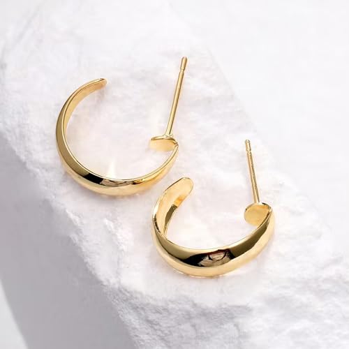 Image of Shining Diva Fashion Anti Tarnish Jewellery Celebrity Inspired 14k Real Gold Plated Simple Plain Link Chain Chunky Huggie Hoop Trendy Stylish Copper Earrings for Women Girls