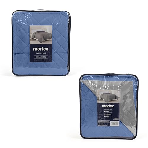 Image of Martex Reversible Coverlet, Full Queen, Ceil Blue /Grey | Lightweight, Durable, Soft, Easy Care, Reversible