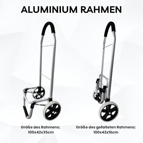 43.5Liter Aluminium Trolley Einkaufstrolley Klappbar, Shopping Trolley, Wasserabweisender Einkaufswagen Faltbar, Einkaufstasche mit 2 Rädern, Einkaufskorb mit Rollen, Groß - Blau – Bild 6
