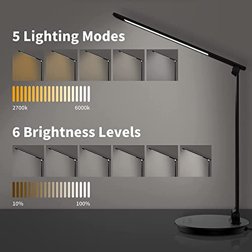 Mongery Led Desk Lamp, Table Lamp With Touch Control Usb Charging Eye-Caring Desk Lamp Aluminum Multiple Angle Adjustments Led Light For Office, Home, Reading And More, Black #TOP2