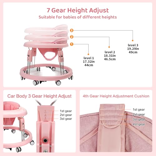 Image of Baby Walker with Wheels, One-Touch Folding, Height Adjustment Baby Walkers