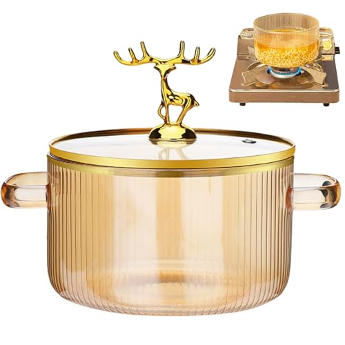 Olla de cocción de vidrio con tapa, bota de vidrio de borosilicato resistente al calor de 1.6L/54 oz con manijas, cocineros transparentes a fuego lento para sopa, leche, comida para bebés.