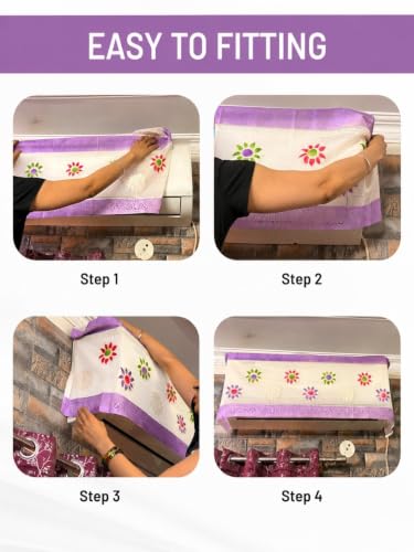 Image of Premium Cotton Net Split AC Cover for 1.5 Ton Indoor Unit | Designer Summer AC Dust Protection Cover | Stylish Protective AC Cover | 38 x 15.35 x 7.8 In | Purple Net