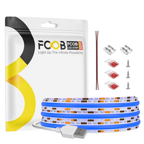 Image of 6.56FT /2M 5V USB LED Light Strip Blue Flexible High Density COB Strips 640LEDs, 8mm LED Tape for Under Cabinet Bedroom No Controller and Power