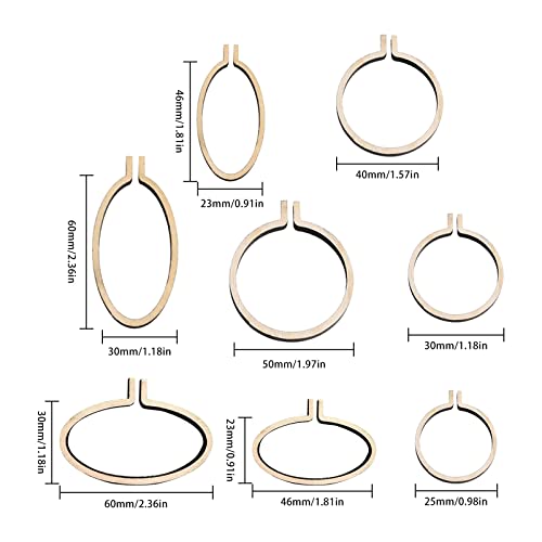 Image of Mini Wood Embroidery Hoop Display Frame - Round Hoop for DIY Embroidery Necklace Pendant and Keychain (24 Pcs Multi-Size)