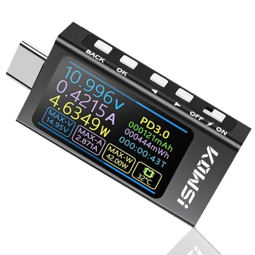 Heemol USB Tester 3.3V-40V USB C Messgerät 12A,Digital Multimeter PD3.1 QC4.0 PDO,Hochpräzise bi-direktionale Messung Spannung Strom Kapazität Voltmeter mit Schnellladeprotokoll Erkennung